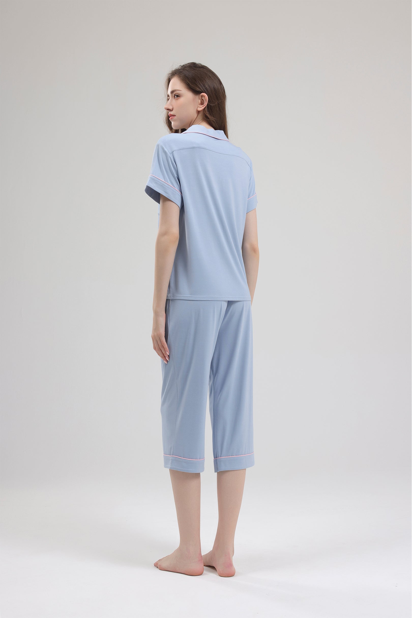 Signature Cropped Pyjamas Set in Powder Blue