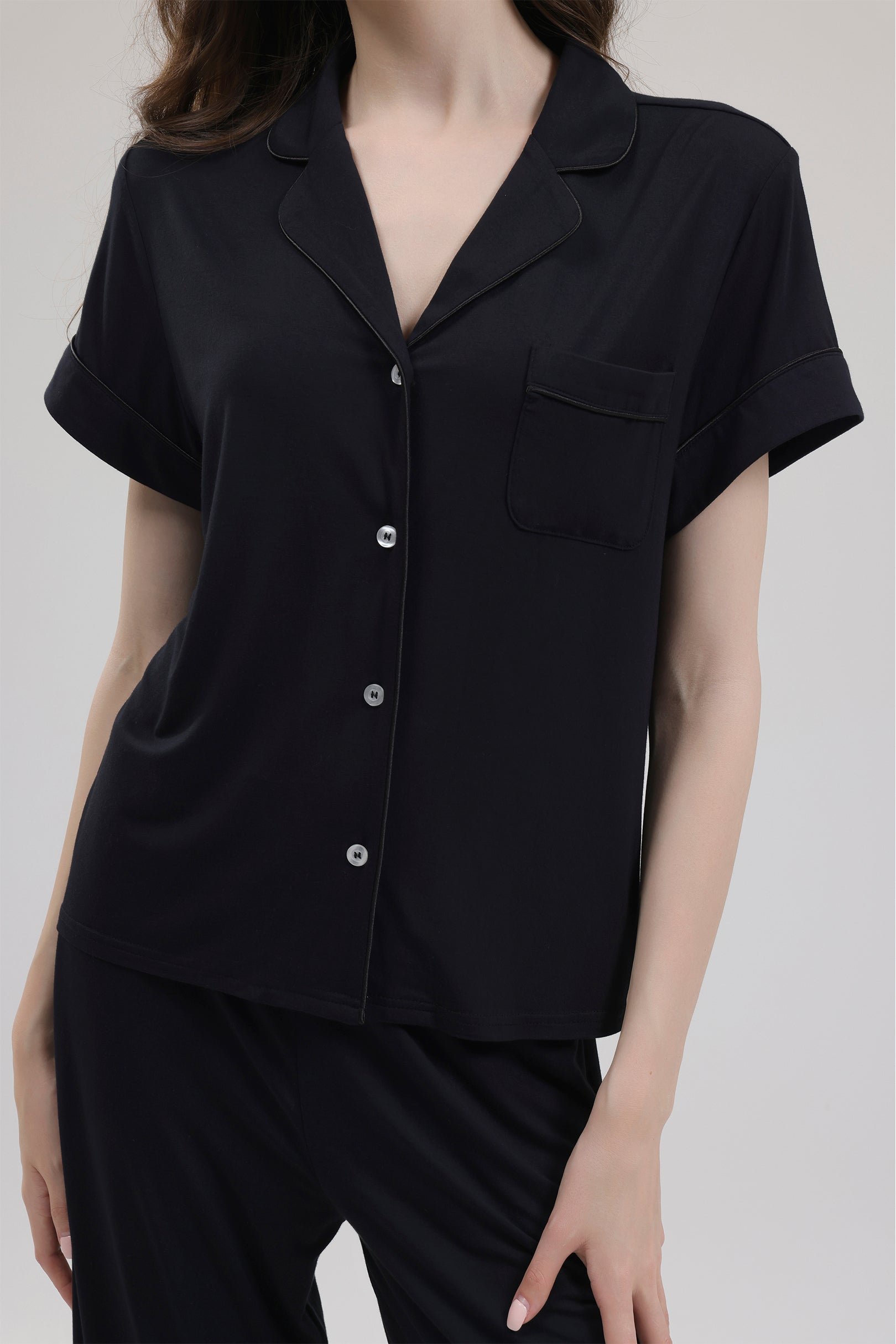 Signature Cropped Pyjamas Set in Noir