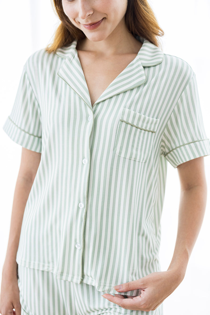 GREEN-WHITE STRIPED COTTON PYJAMAS main image 1