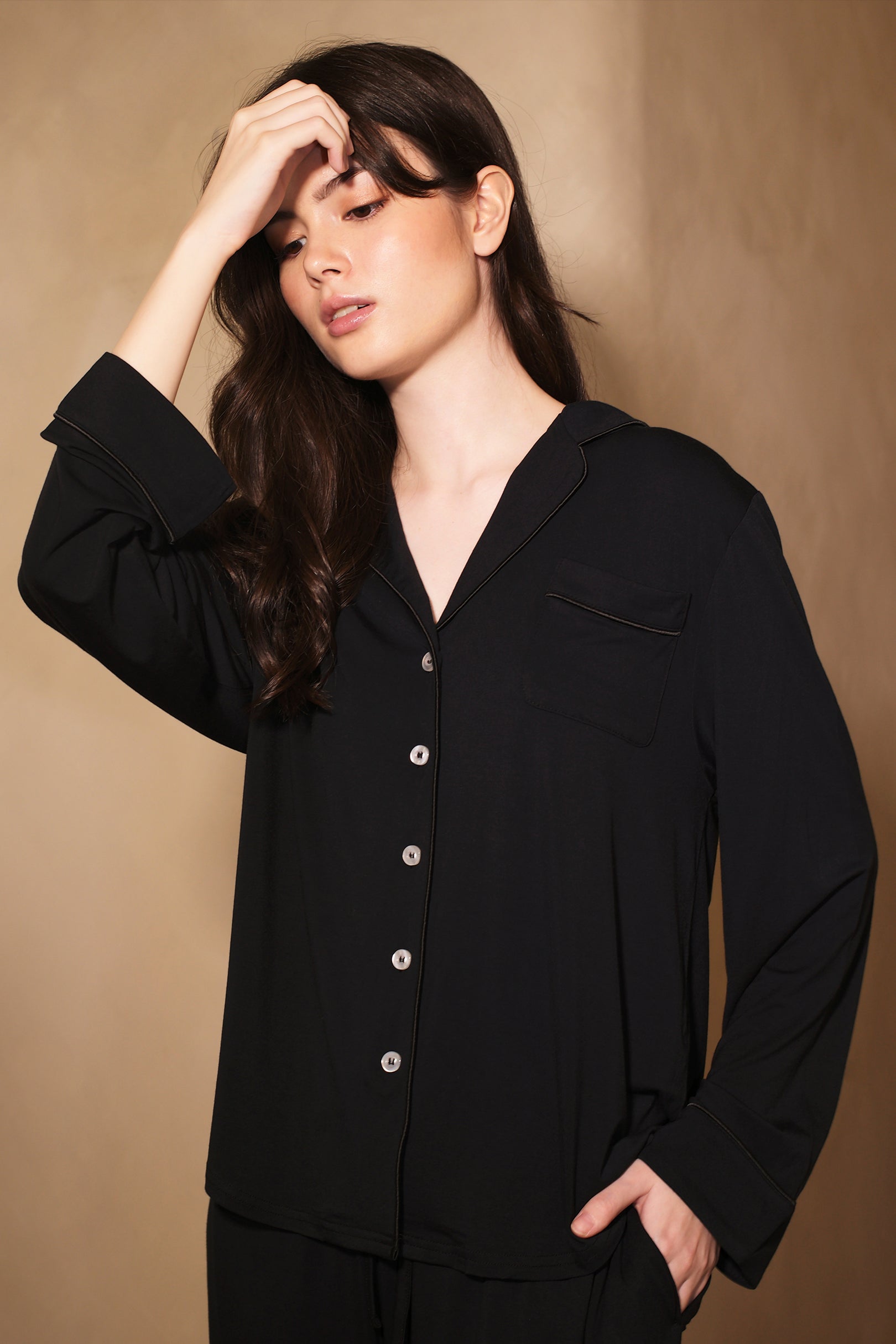 Signature Long Pyjamas Set in Noir