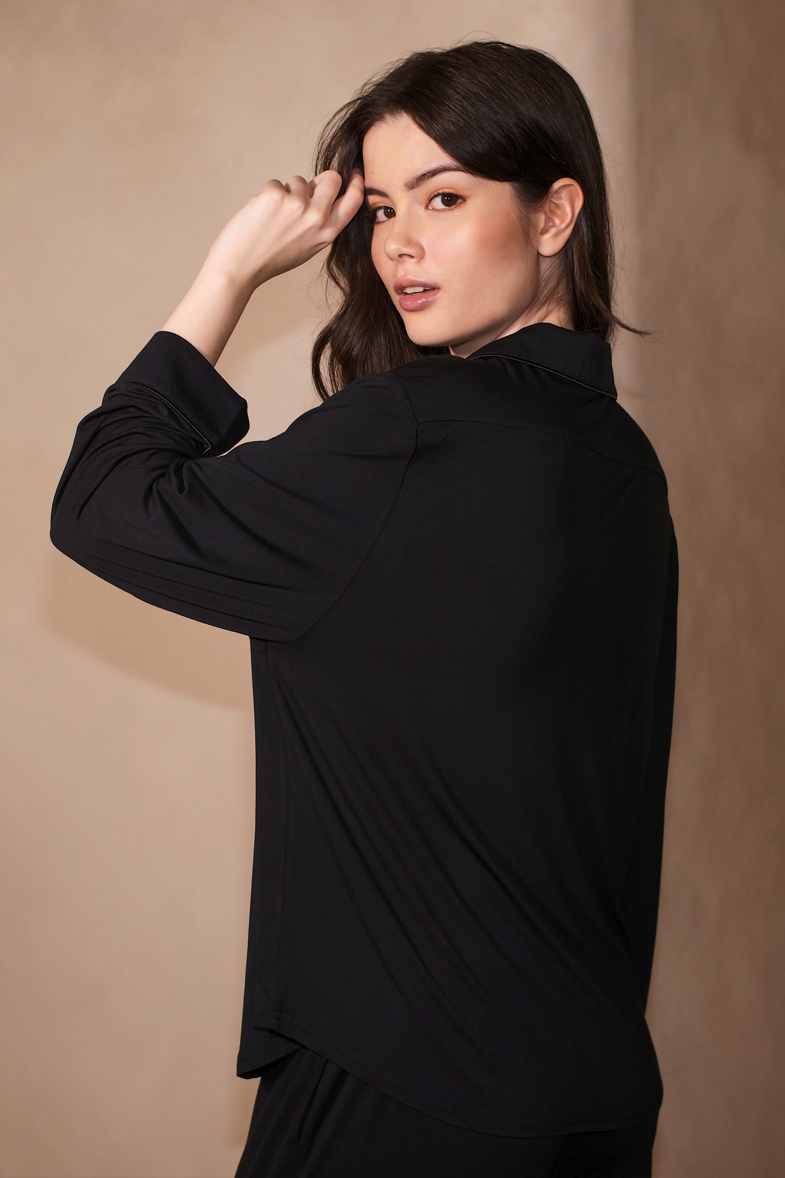 Signature Long Pyjamas Shirt in Noir