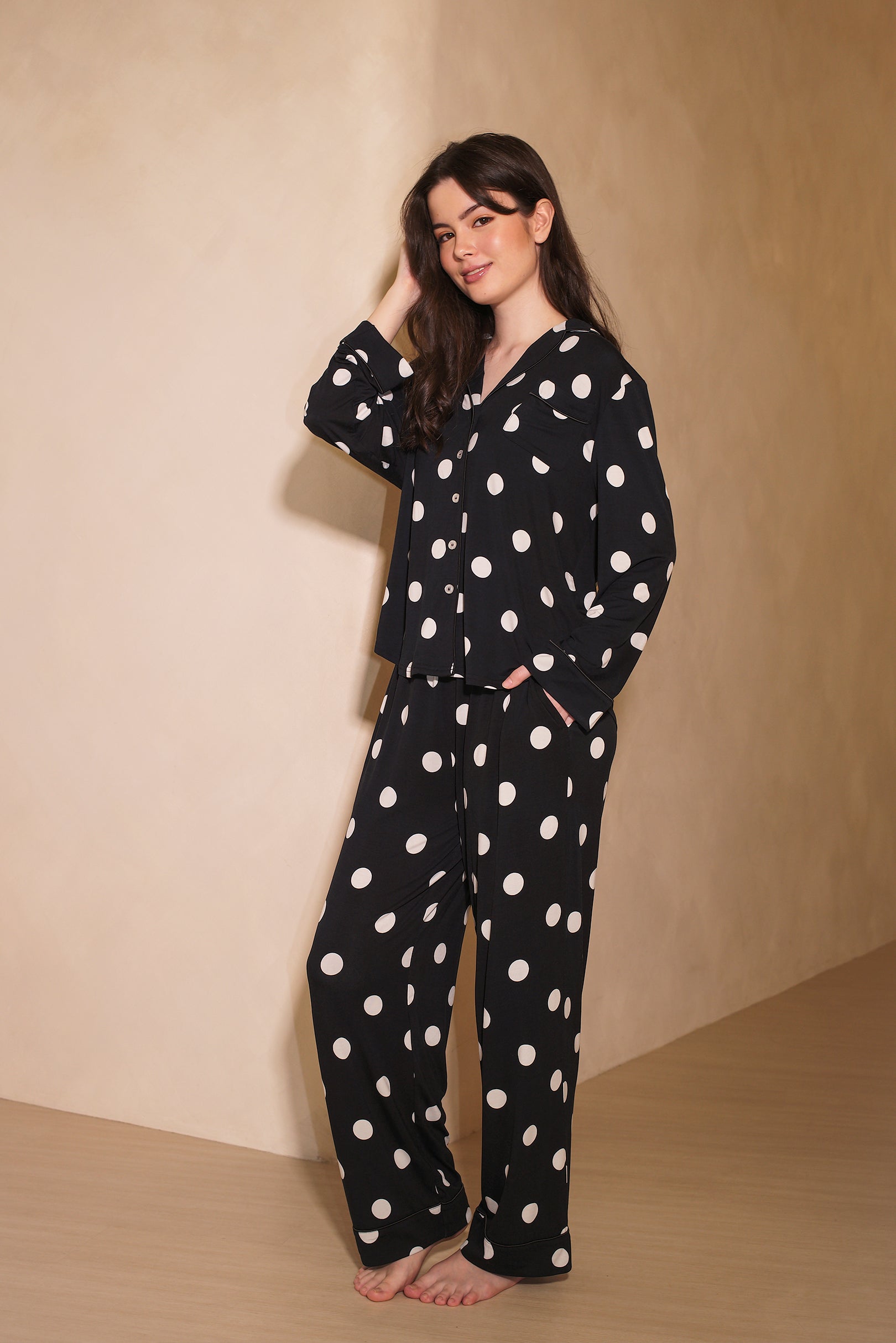 Signature Long Pyjamas Set in Polka Dot