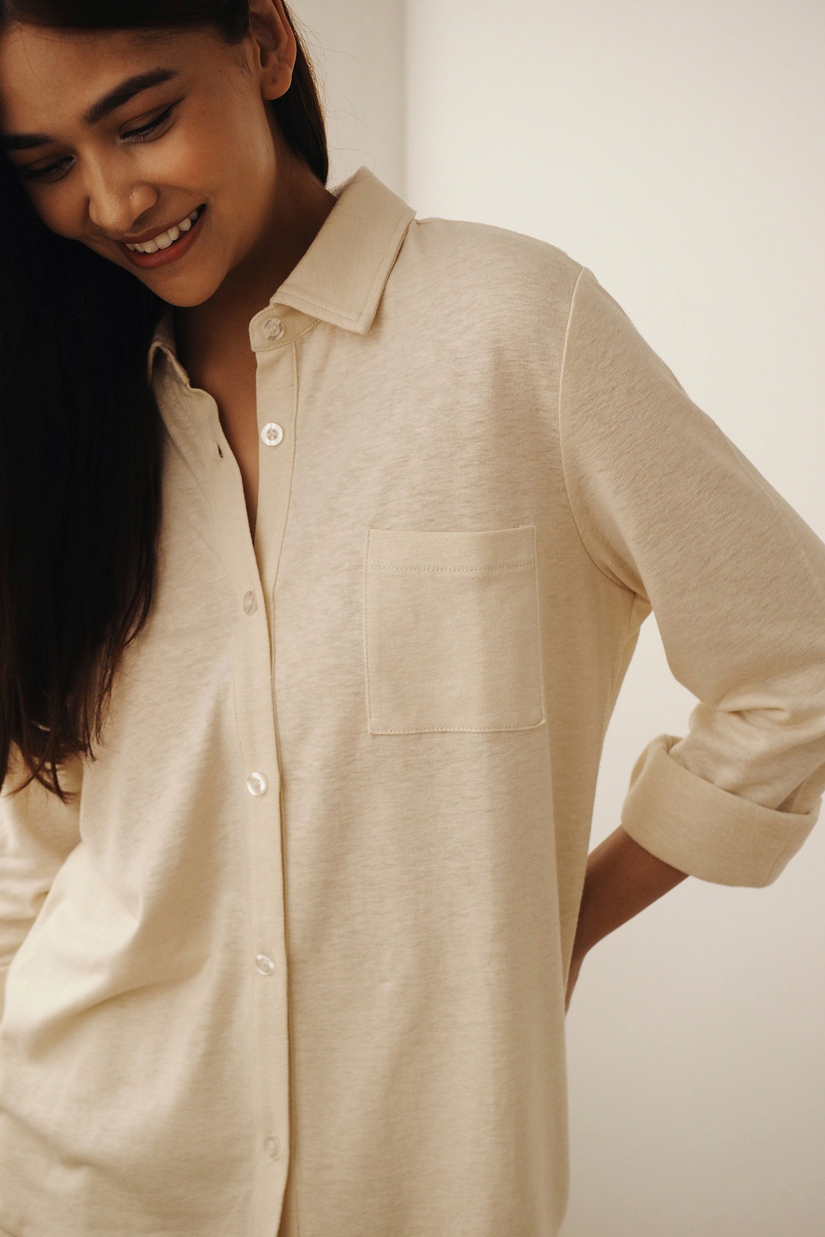 Bamboo-Linen Shirt Set in Buttermilk