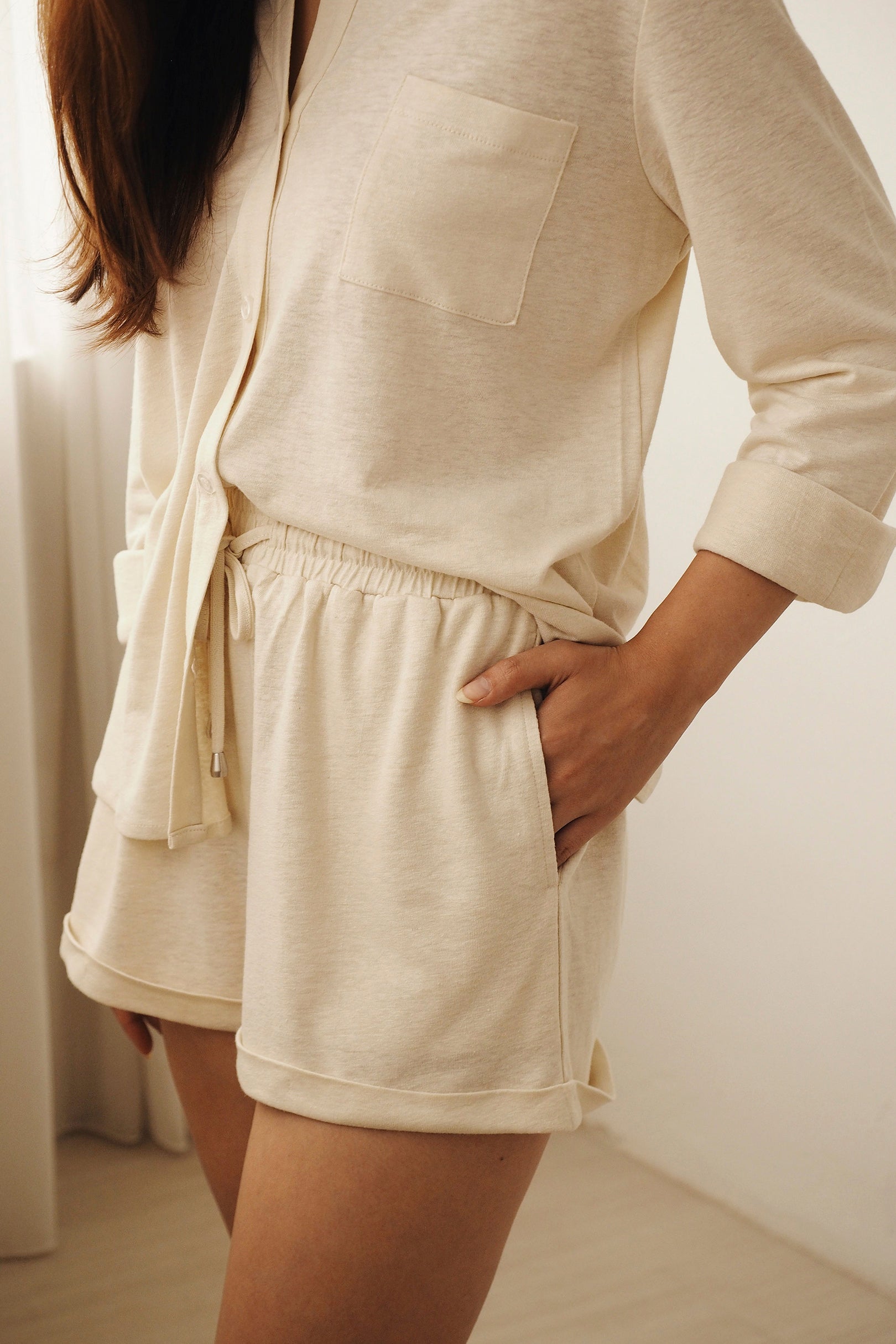 Bamboo-Linen Shirt Set in Buttermilk