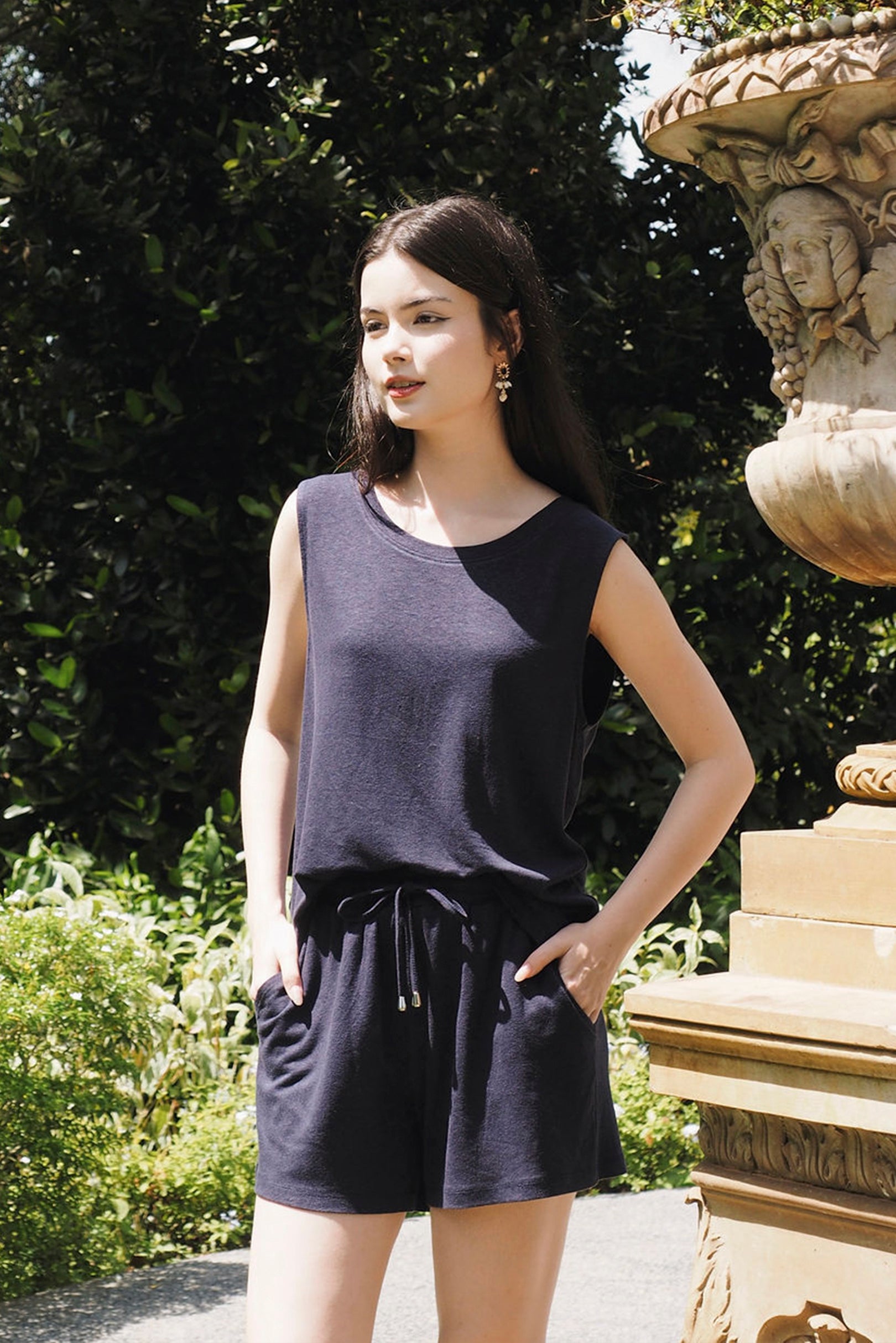 Bamboo-Linen Tank Set in Midnight Blue