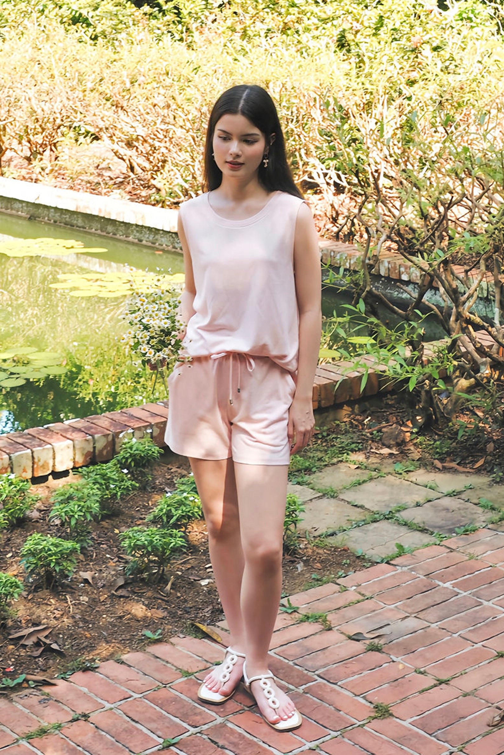 Bamboo-Linen Tank Set in Soft Pink
