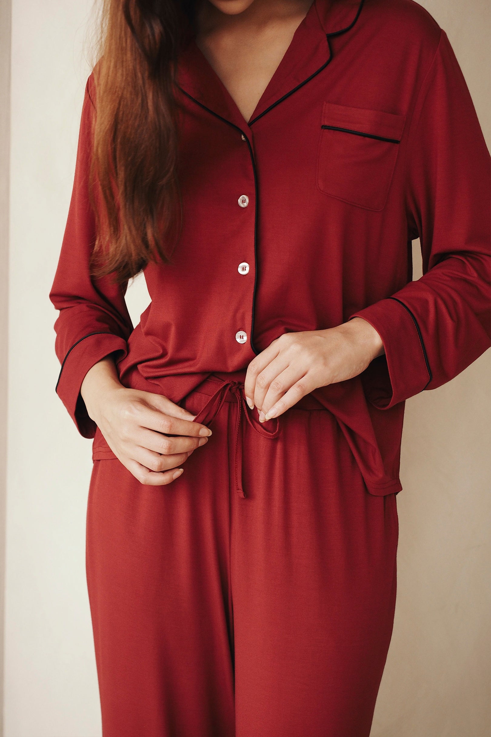 Signature Long Pyjamas Pants in Wine
