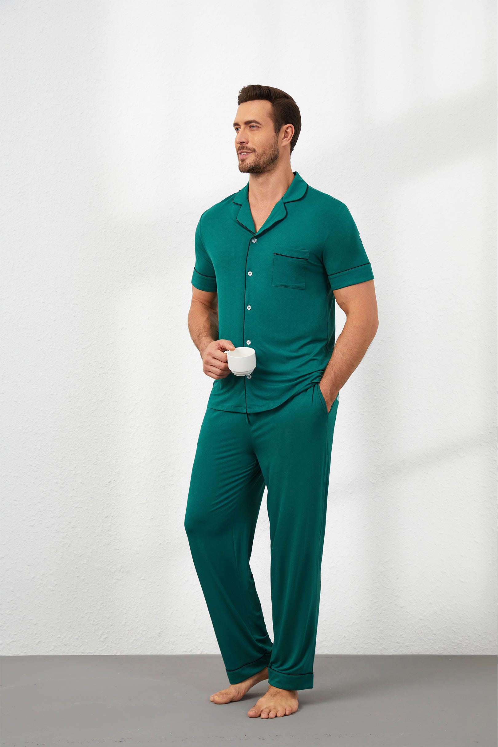 Men's Signature (Pants Set) Pyjamas Top in Pine Green