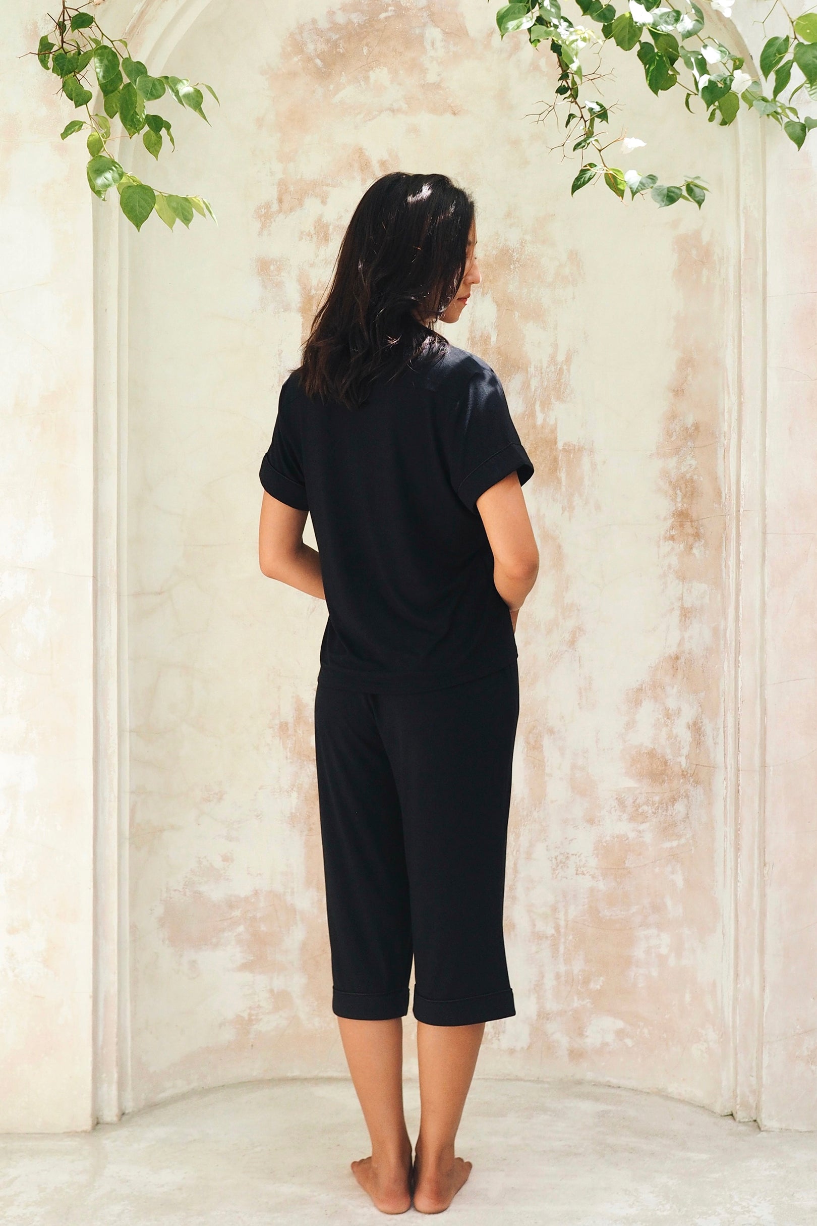 Signature Cropped Pyjamas Shirt in Noir