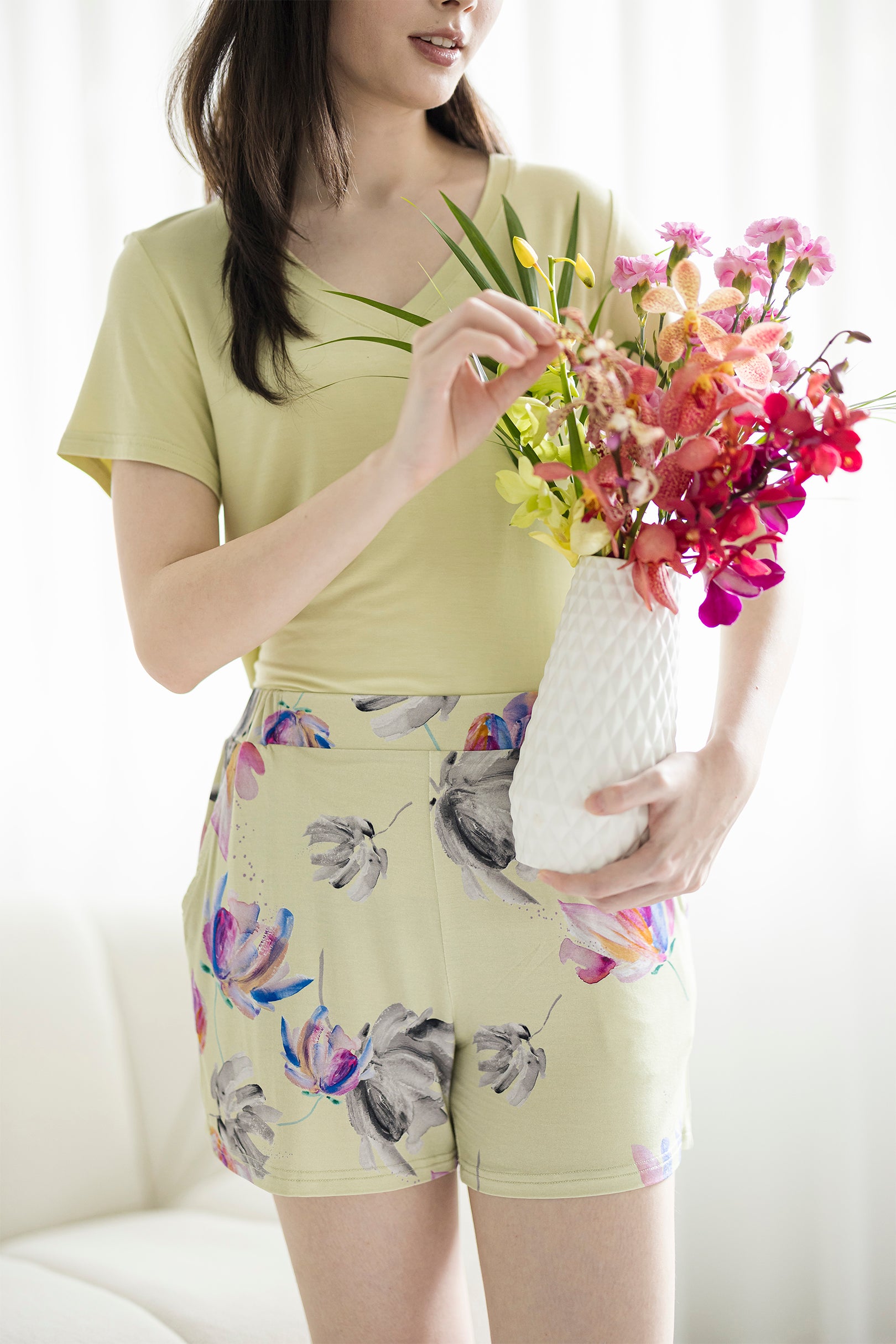 Offline V Neck Tee Set in Rebirth Print, Sage