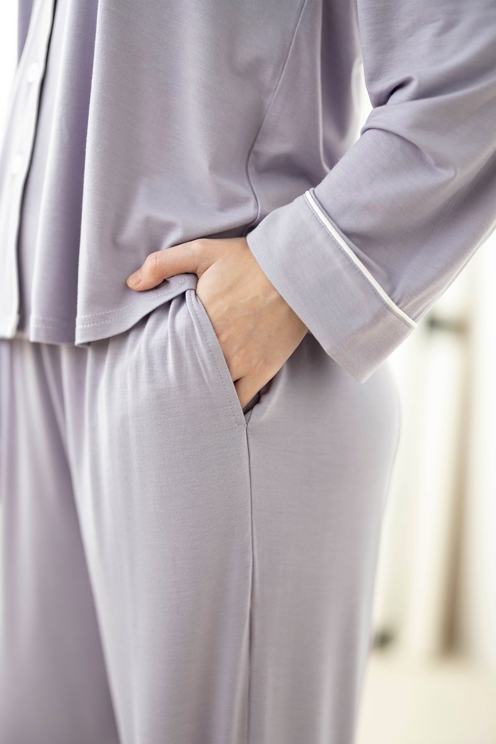 Signature Long Pyjamas Set in Lilac Grey