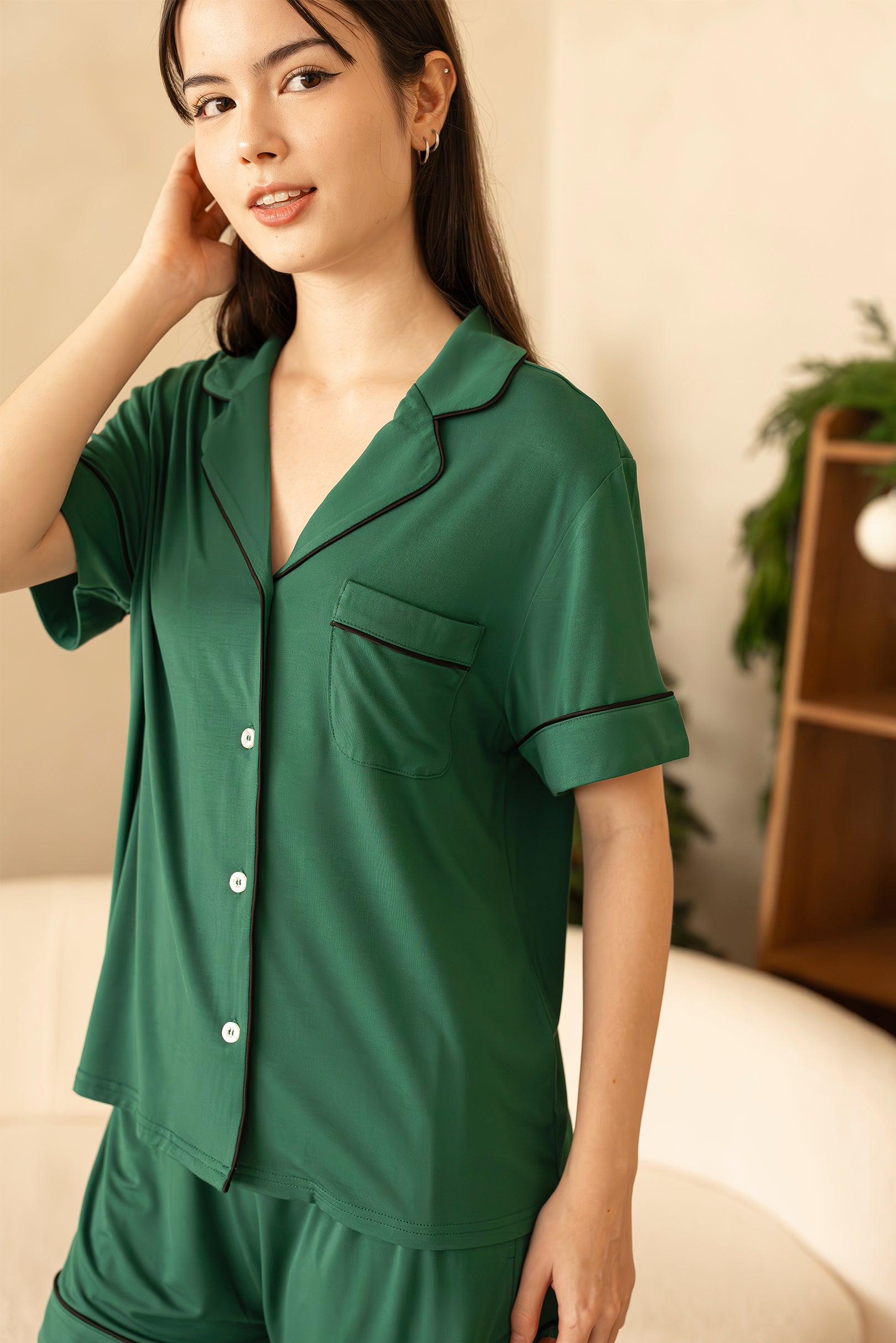 Signature Pyjamas Set in Pine Green