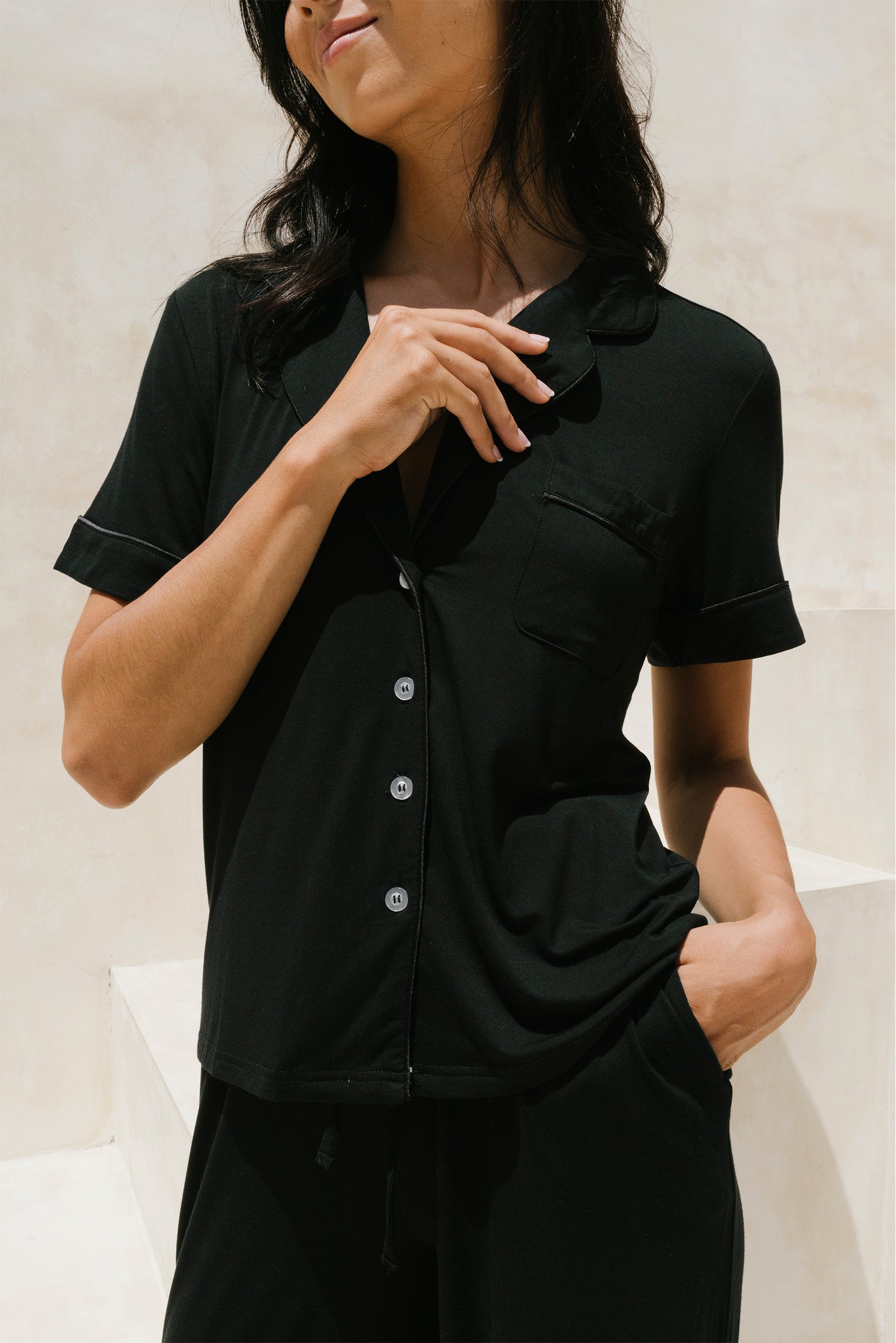 Signature (Pants Set) Pyjamas Top in Noir