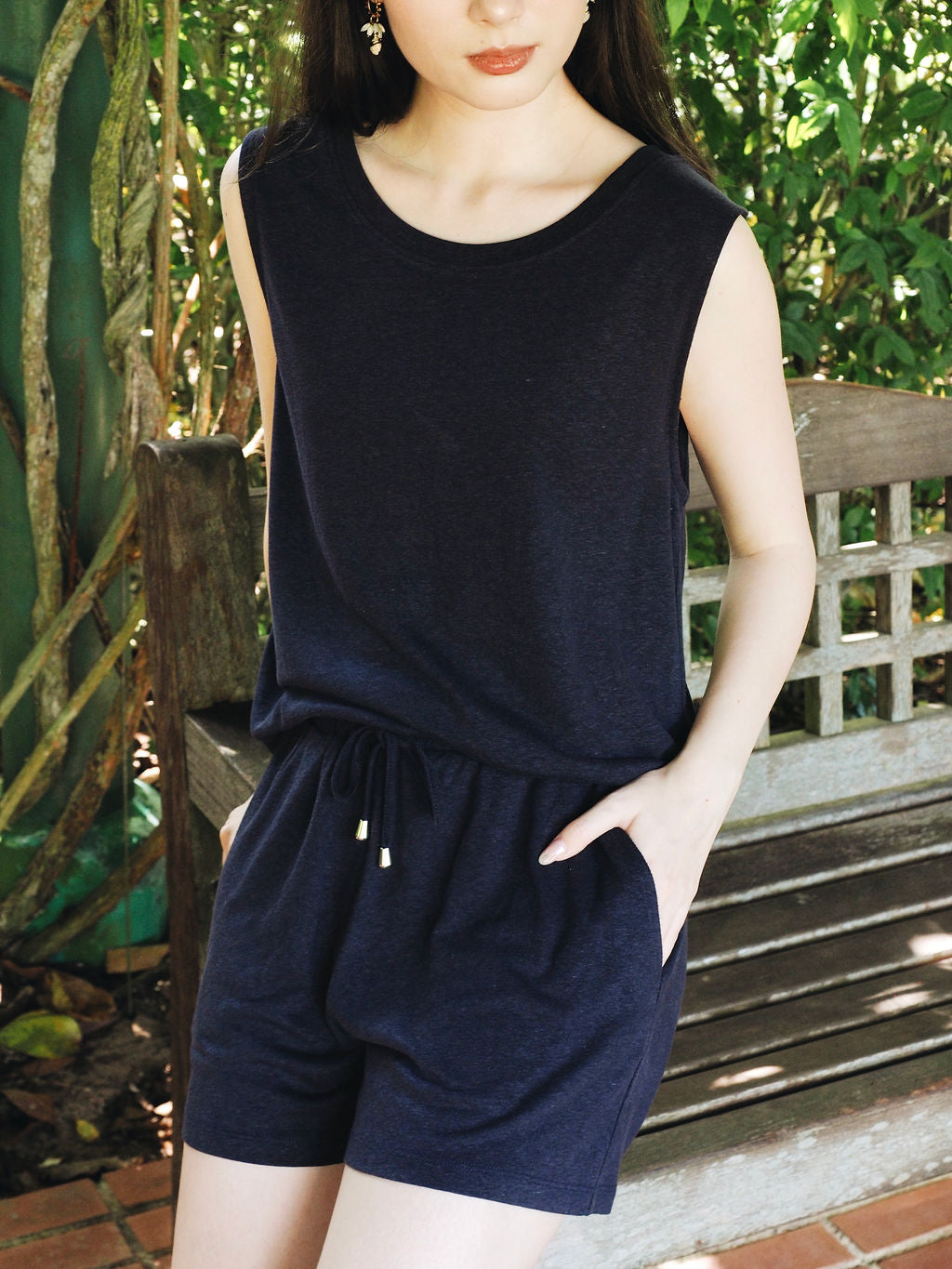 Bamboo-Linen Tank Set in Midnight Blue