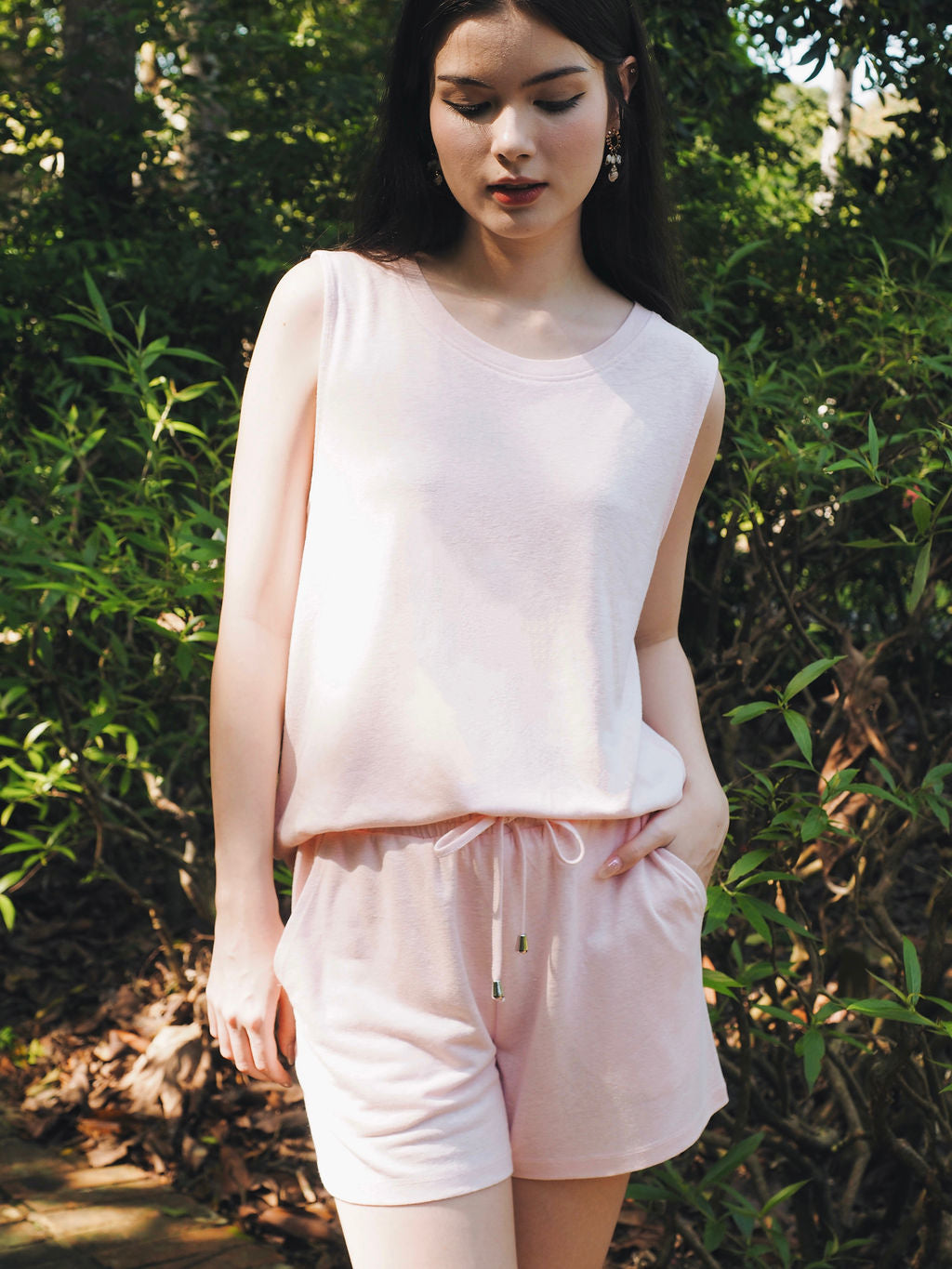 Bamboo-Linen Tank Set in Soft Pink