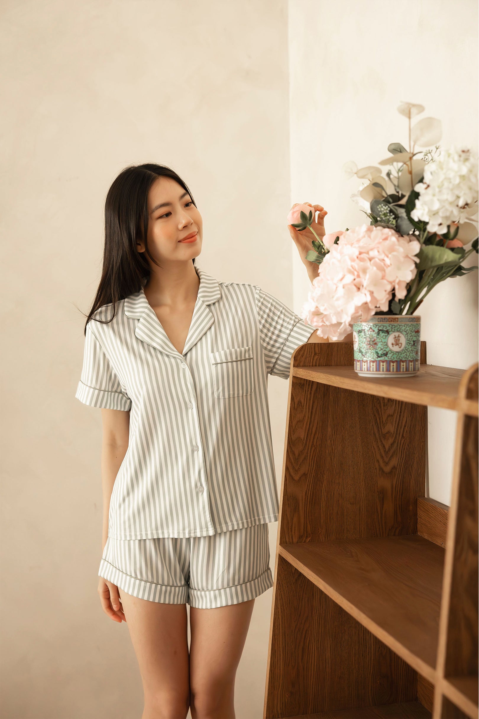 Signature Pyjamas Set in Green Stripes