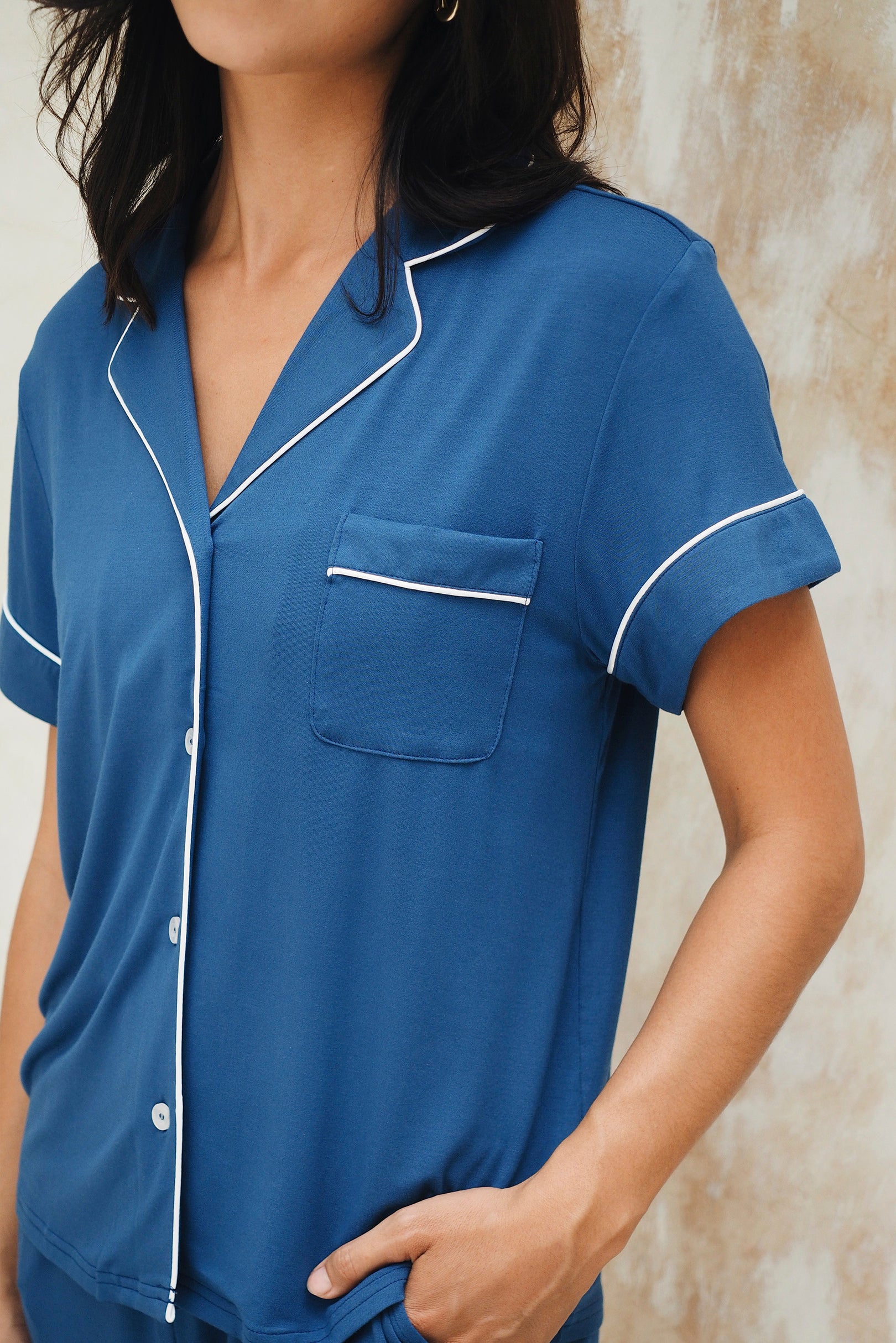 Signature Cropped Pyjamas Shirt in Sunset Blue
