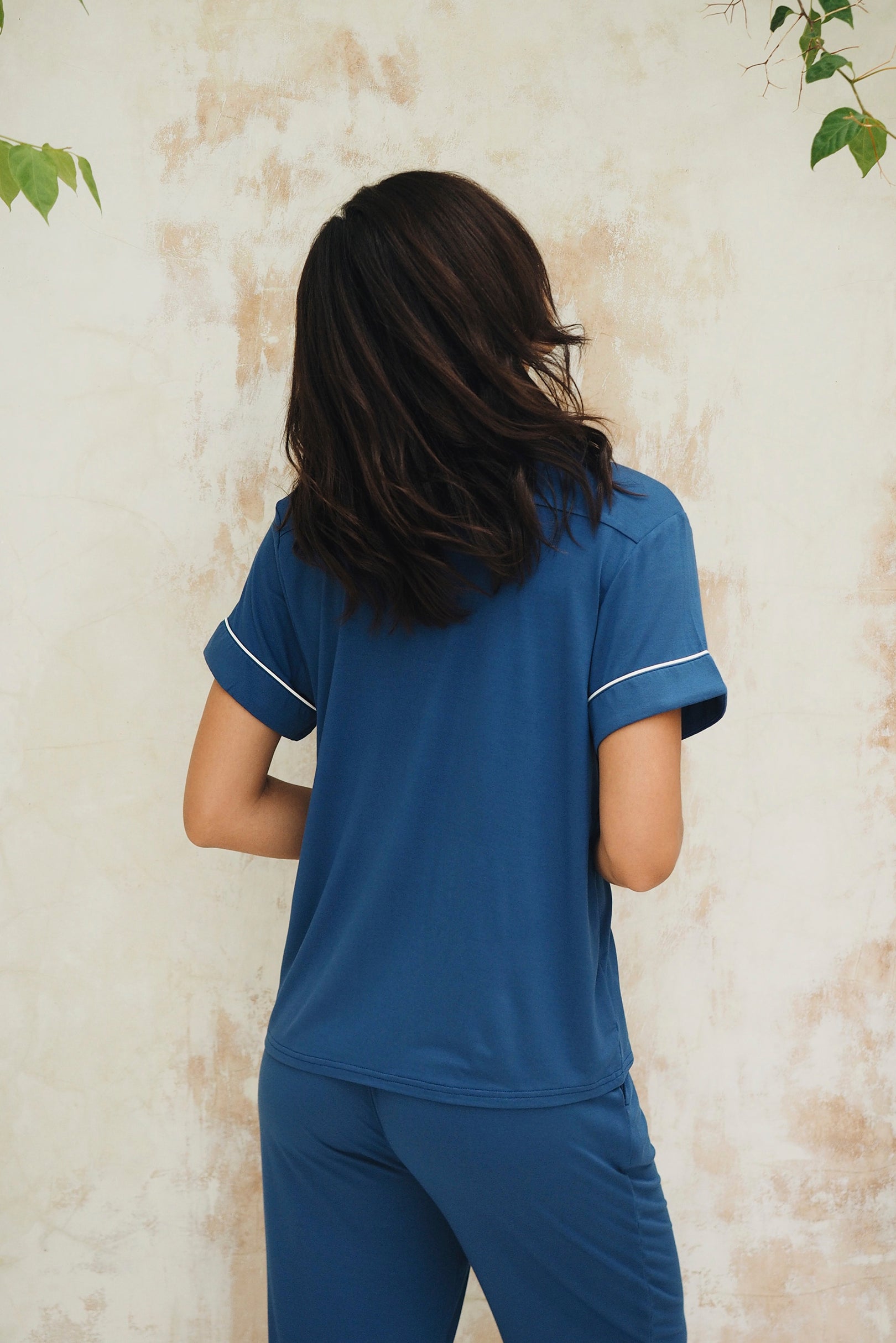 Signature Cropped Pyjamas Shirt in Sunset Blue