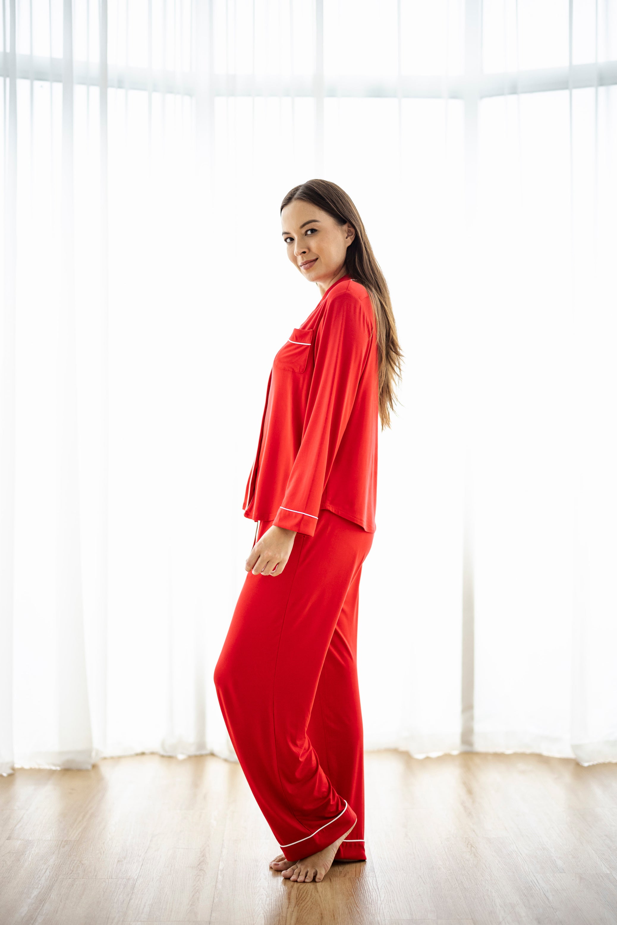 Signature Long Pyjamas Shirt in Scarlet Red