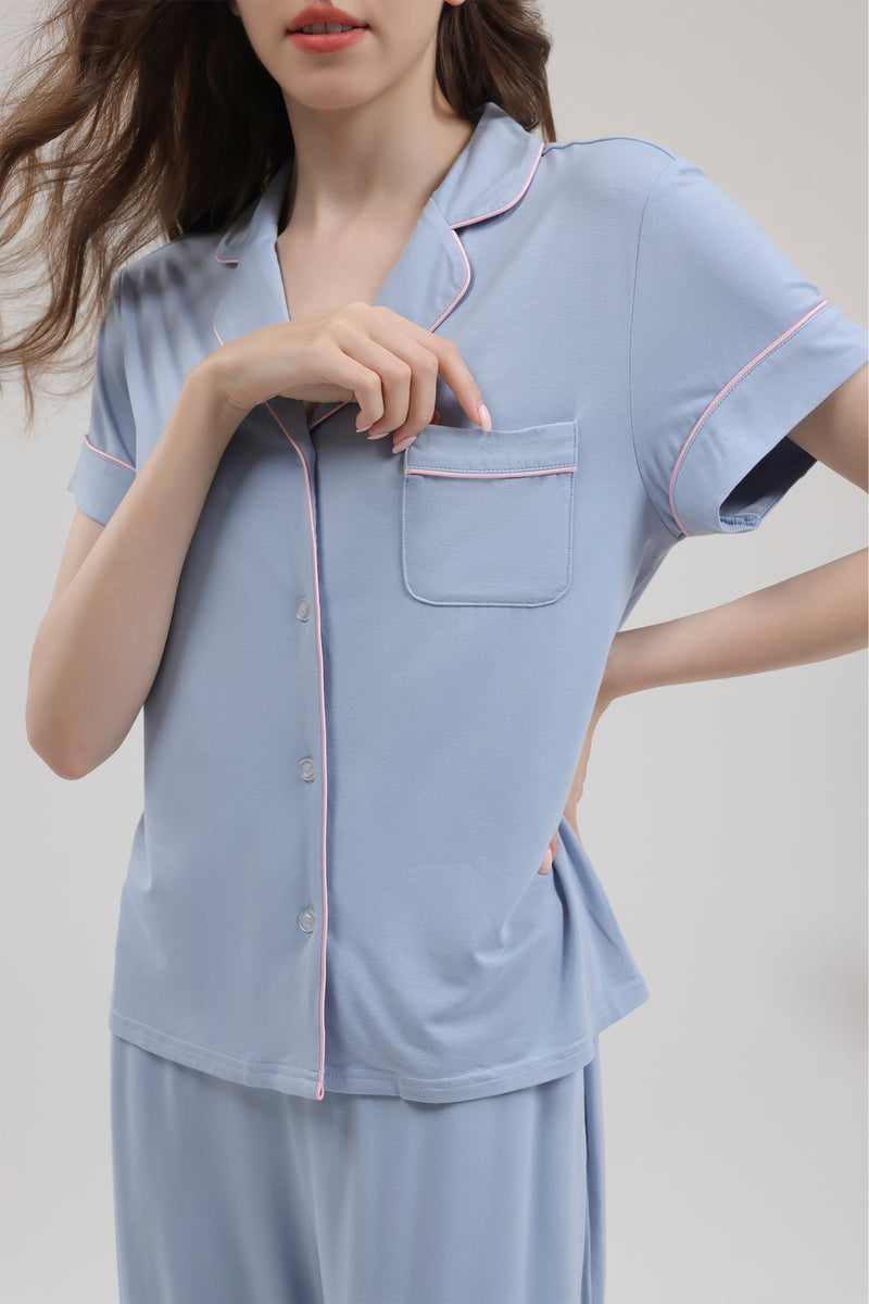 Signature Cropped Pyjamas Set in Powder Blue – Selenightco