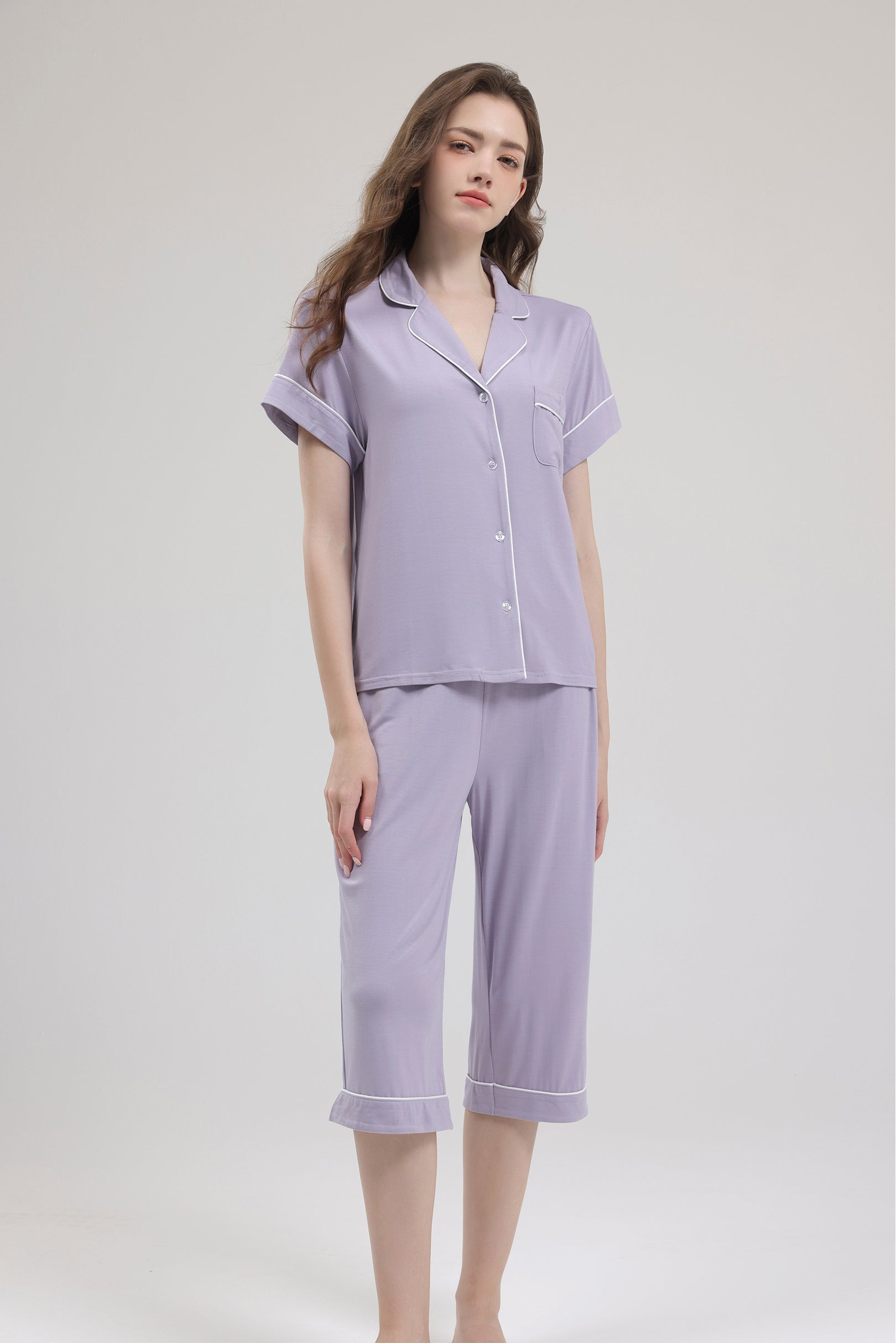 Signature Cropped Pyjamas Set in Lilac Grey