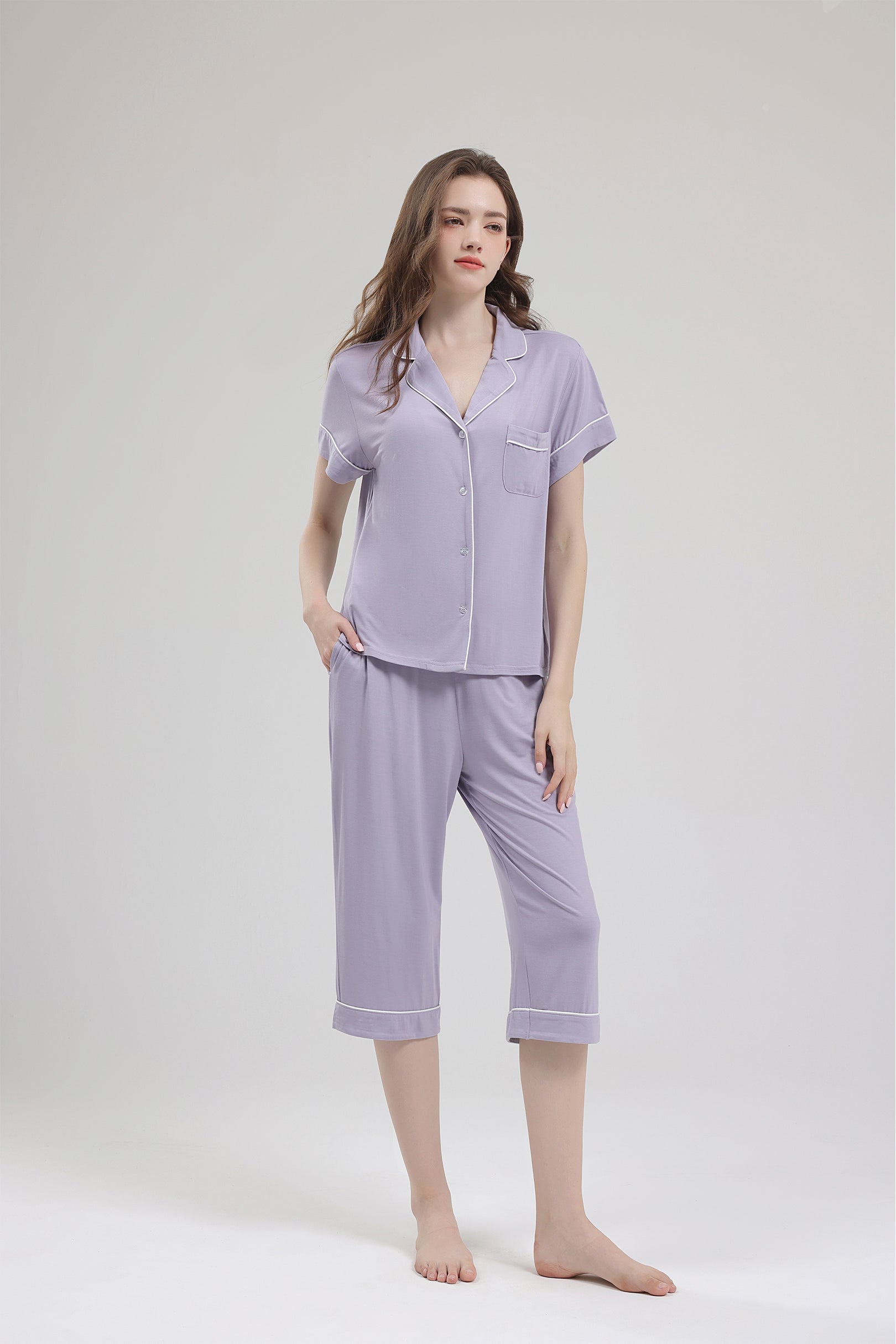 Signature Cropped Pyjamas Set in Lilac Grey
