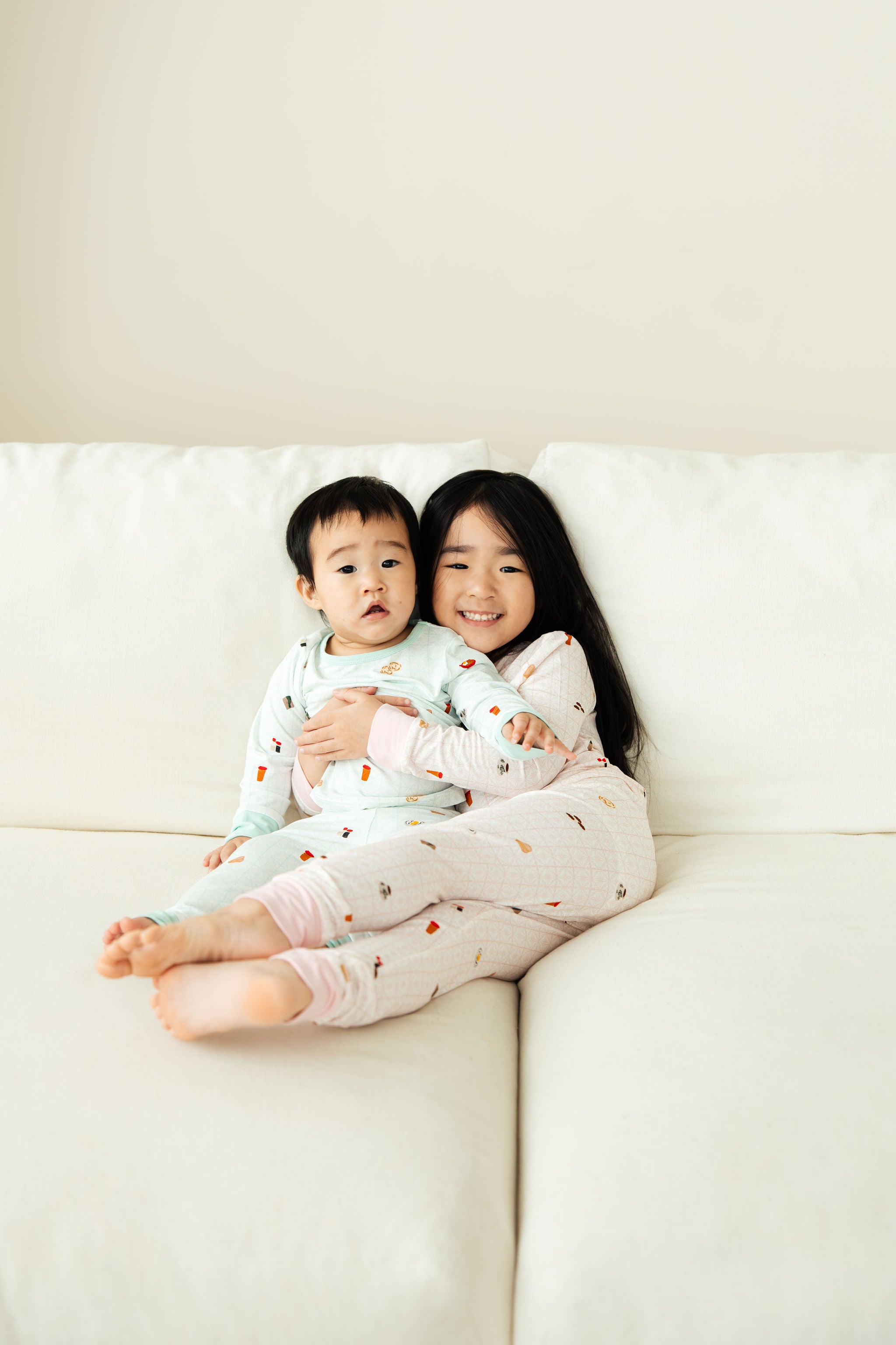 Kids Long Pyjamas Set in Kopitiam Blush