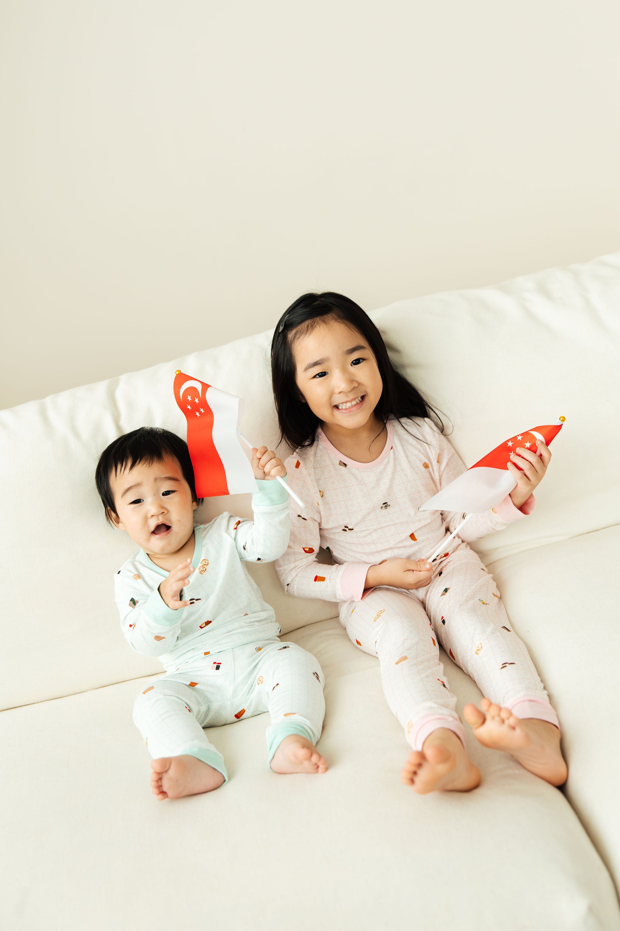 Kids Long Pyjamas Set in Kopitiam Blush