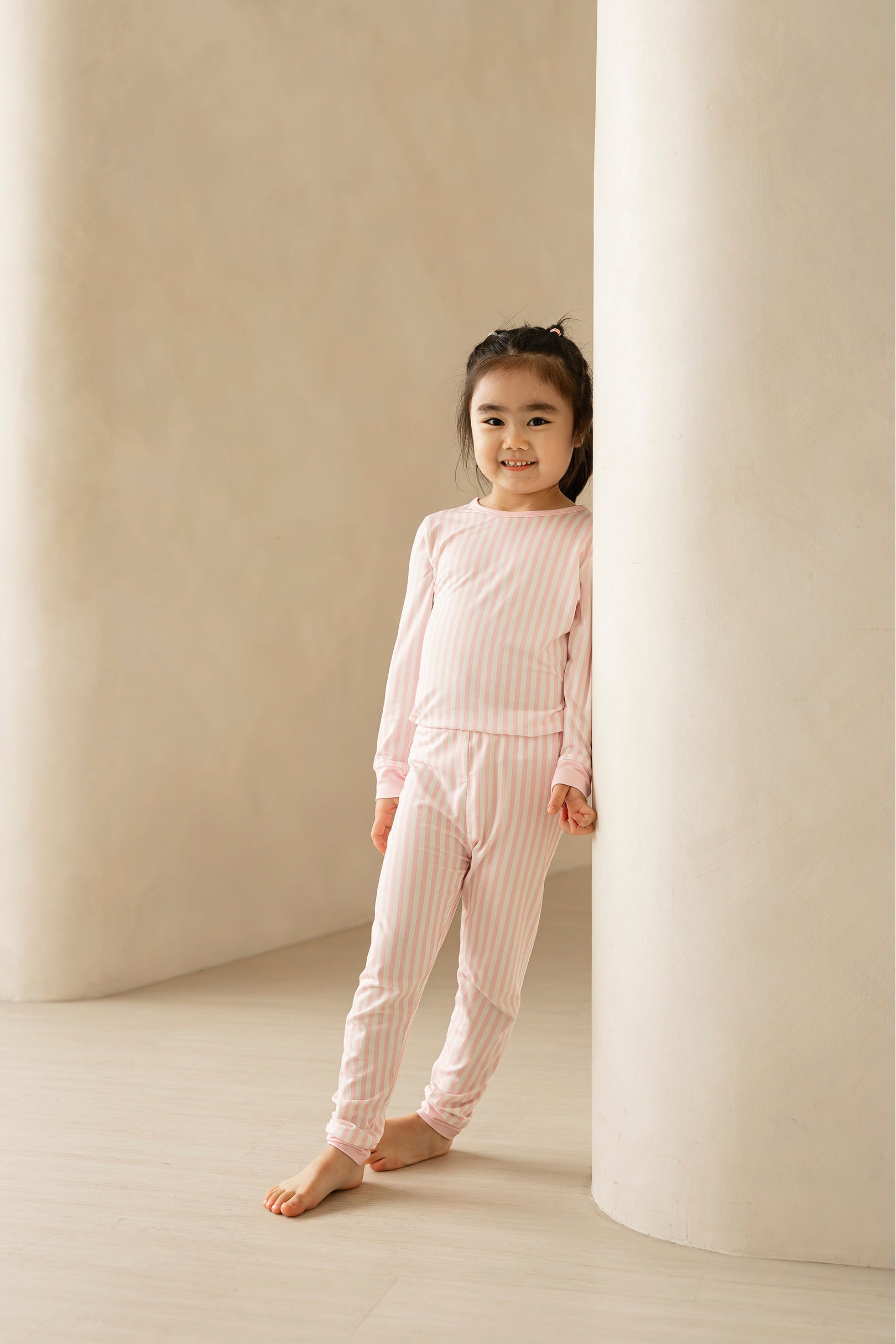 Kids Long Pyjamas Set in Pink Stripes
