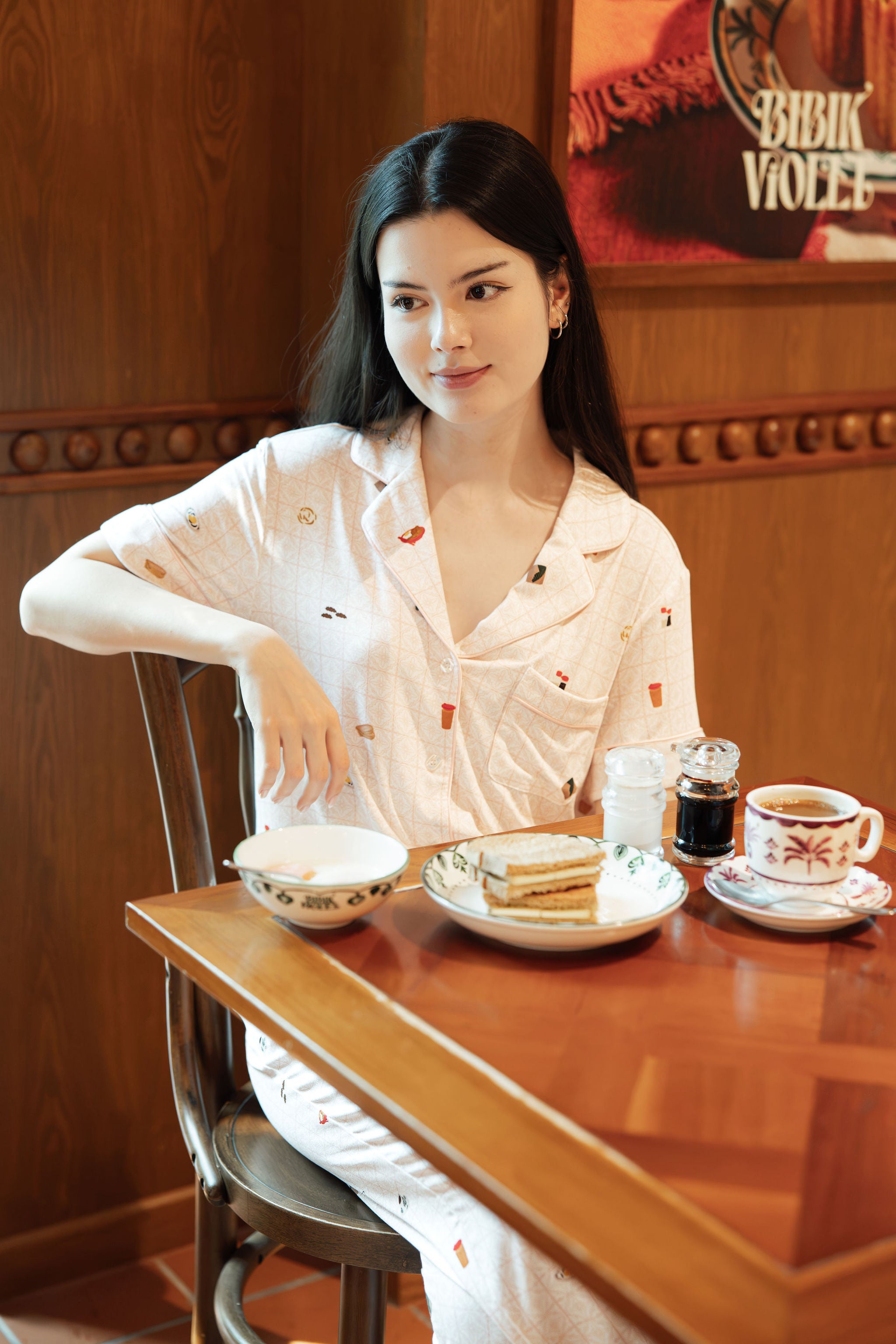 Signature (Pants Set) Pyjamas Top in Kopitiam Blush