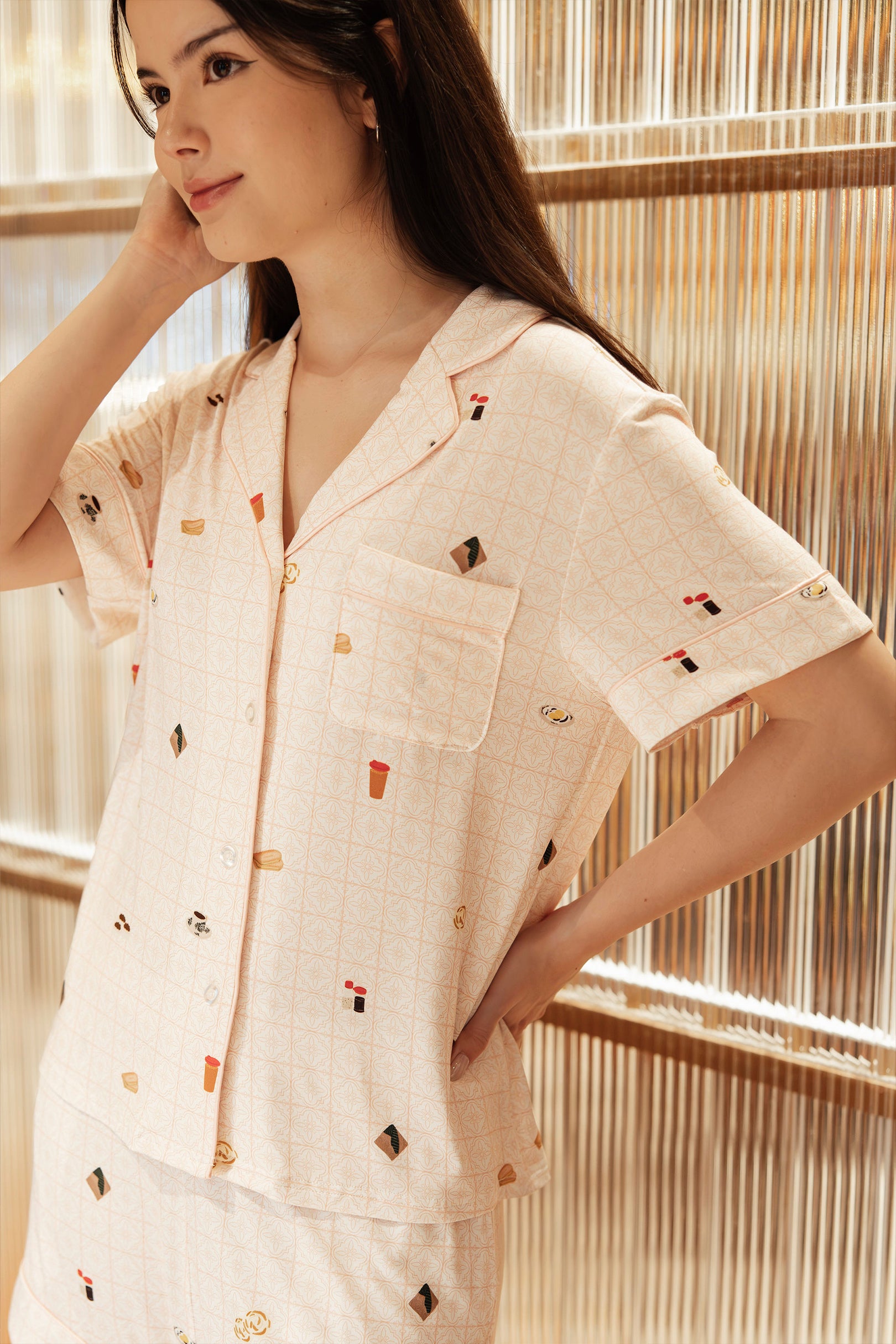 Signature Pyjamas Set in Kopitiam Blush