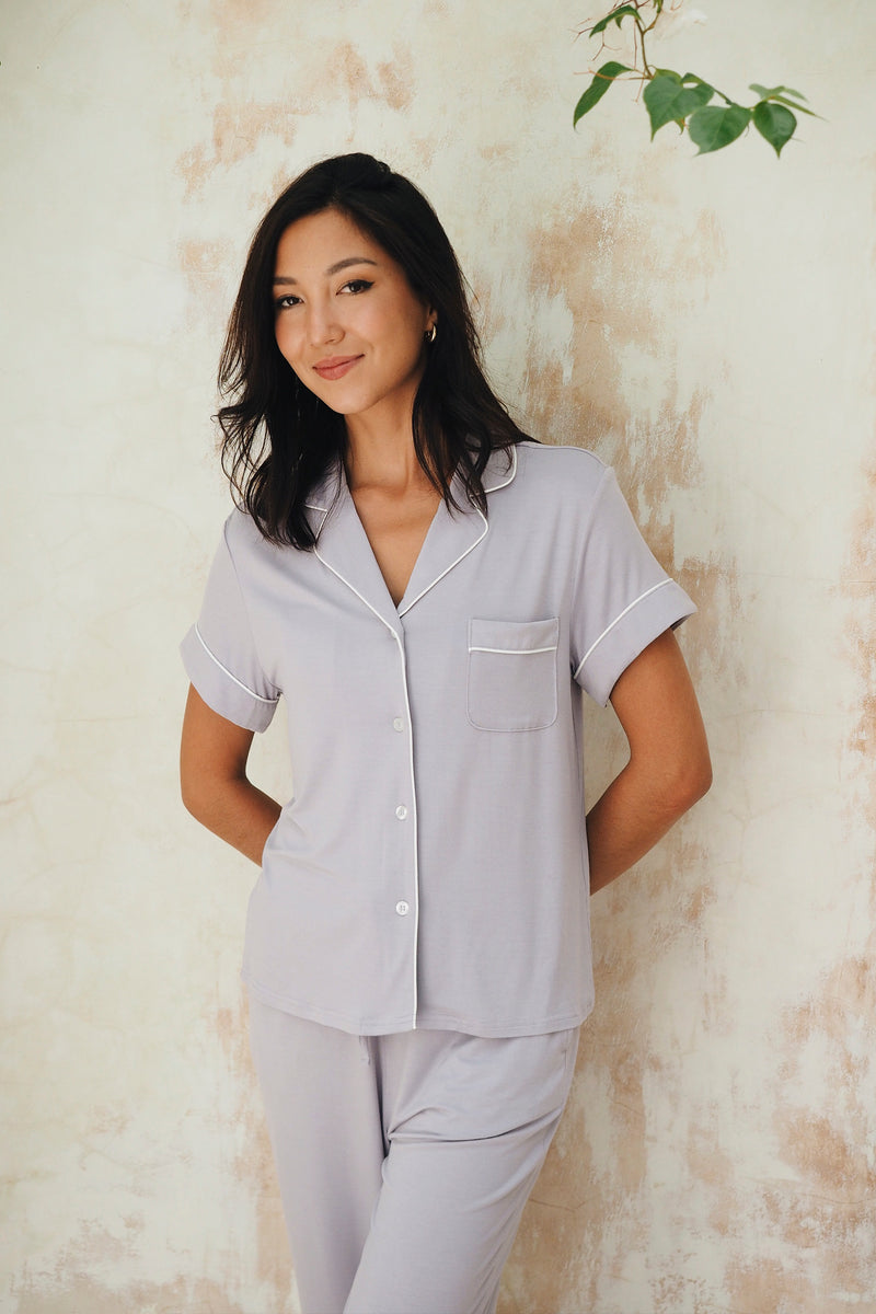 Signature Cropped Pyjamas Set in Lilac Grey – Selenightco
