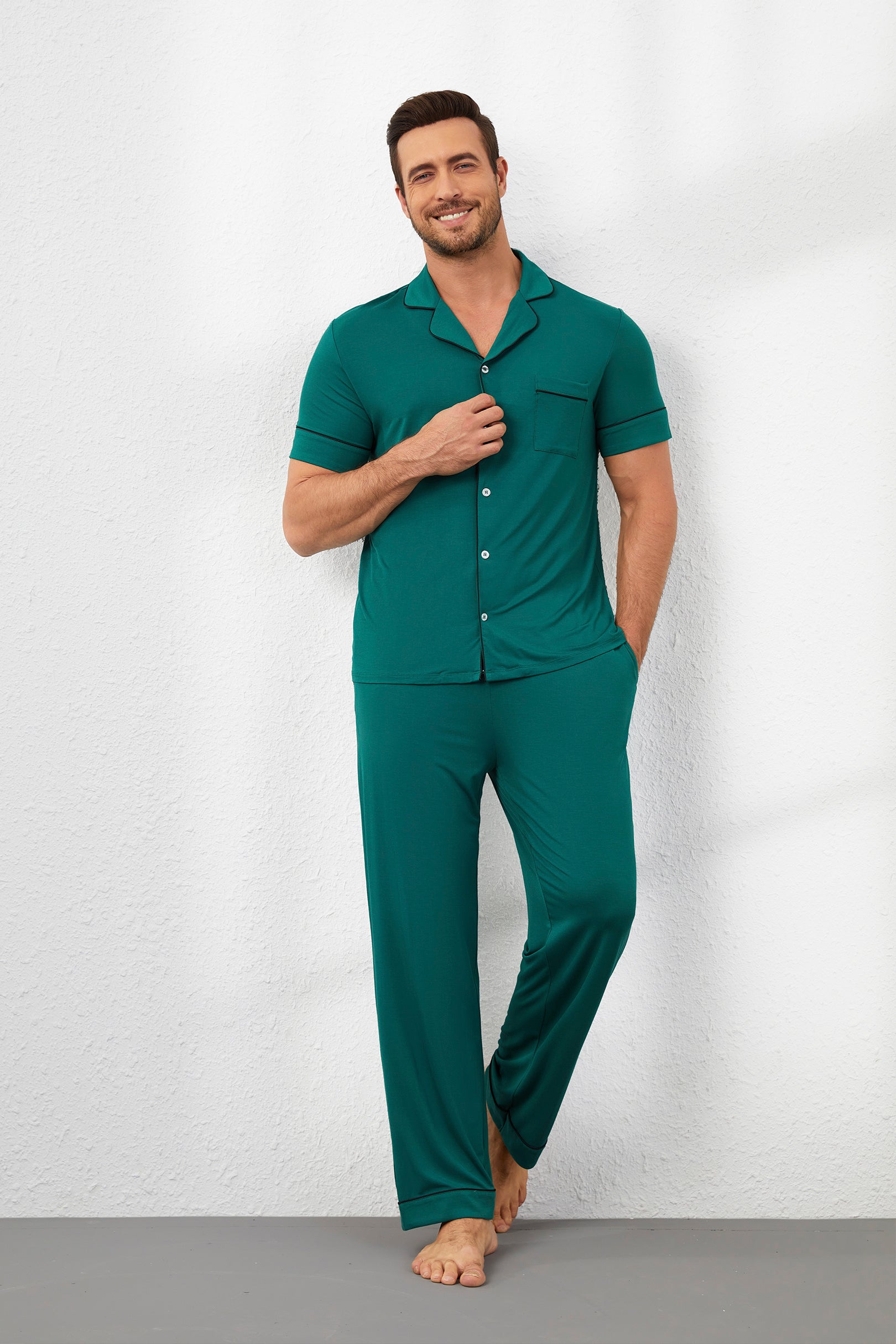 Men's Signature (Pants Set) Pyjamas Top in Pine Green